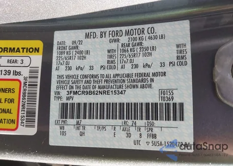 2022 Ford Bronco Sport Big Bend z USA, uszkodzony, nr VIN 3FMCR9B62NRE15347